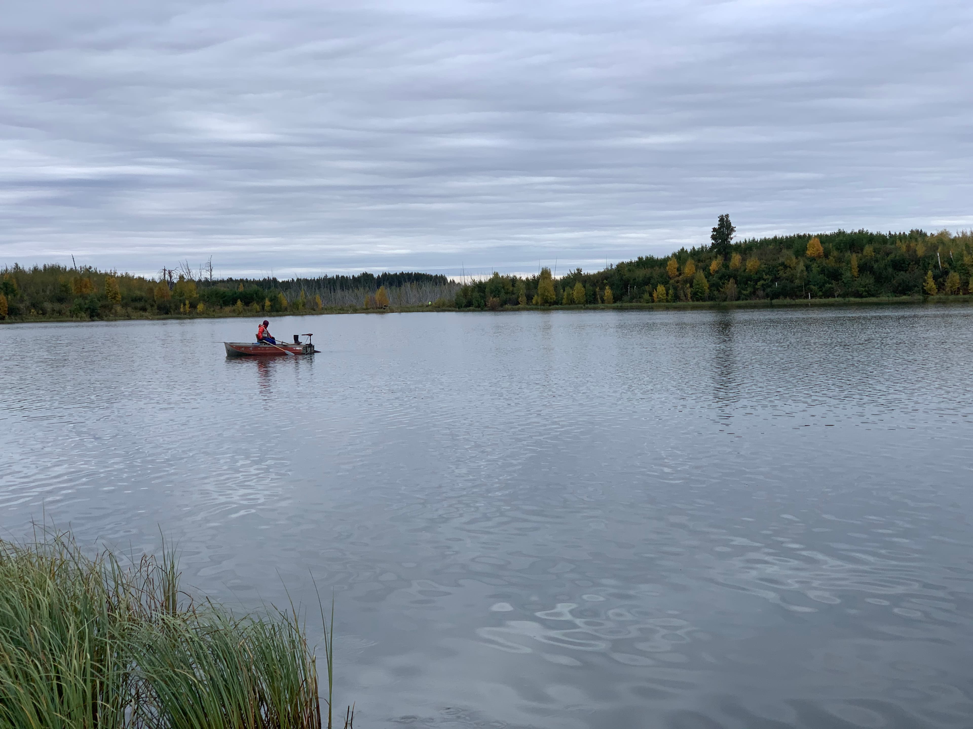 Lake with small boat